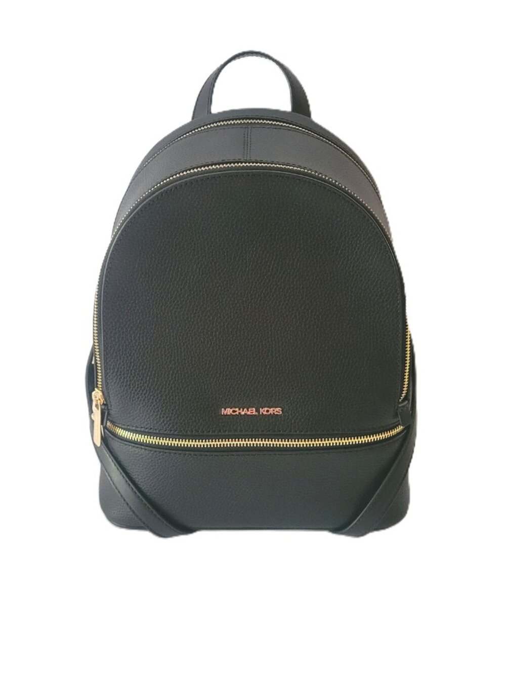 Michael Kors Rhea Medium Zip Backpack Black Pebbled Leather School Bag
